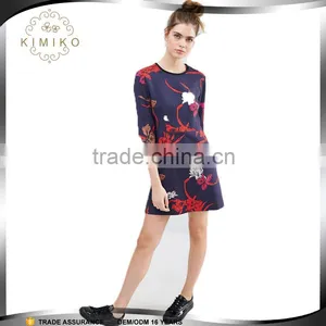 A-Line Short Dress Women Knitwear With Printed thumbnail-1
