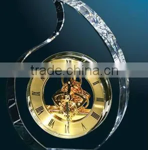 Gold Crystal Desk Clock With Clear White Crystal Inner Laser or Frosted LOGO YES! Quality Choice thumbnail-1