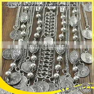 Long Silver Multilayer Tassel Coin Necklace, Coin Holder Necklace thumbnail-6