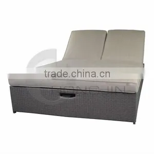 Double Seat Outdoor Rattan Sun Lounge/ Rattan Chaise Lounge thumbnail-1