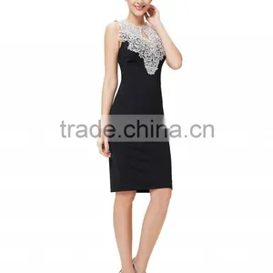 New Arrival Women Evening Wear Sleeveless Navy Blue Bodycon Dress With Lace Trims thumbnail-5