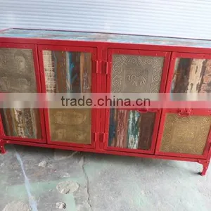 INDUSTRIAL SIDE CABINET WITH RECYCLE WOOD AND METAL PANEL thumbnail-1