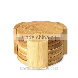 100% Natural Round Bamboo Wood Non-Skid Mug Coasters and Holder- Kitchen,Coffee thumbnail-1
