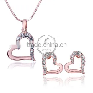 18KRG Rose Gold Plated Rhinestone Crystal Lover's Heart Pendant Charm DIY Supplies Earrings and Necklace Jewelry Set PS183 thumbnail-1