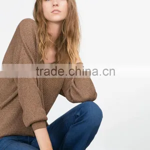 V Neck Thin Sweater for Women V Front and Back Knitwear Acrylic Sweater thumbnail-3