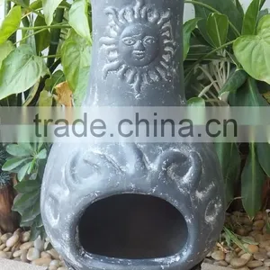 Outdoor Sunset Clay Chimenea in Grey Color thumbnail-1