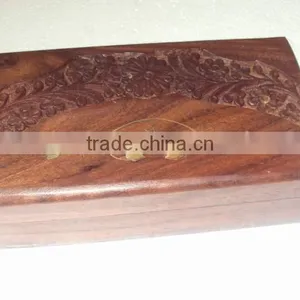 Wood Rectangularbrassinlay Wood Gift Storage Box, Wooden Carved & Brassinlay Box, Decorative Box, Wooden Storage Box thumbnail-1