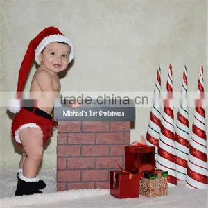 Crochet Christmas Costume Hat&Diaper/Pants Set Newborn Baby Photo Props Toddler Santa Photography Props thumbnail-2