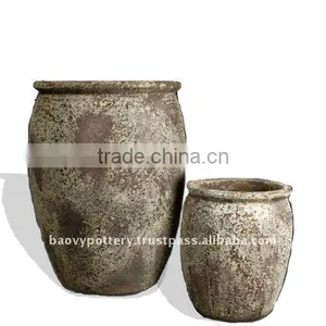 Ancient Glazed Pot, Antique Outdoor Planter thumbnail-1