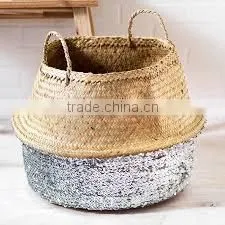 Gold Sequin Belly Basket, Storage Sea Grass Basket thumbnail-4