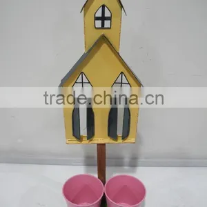 Home and Garden Decorative Planter Box With 2 Metal Pots in House Shape and Window Pane Design thumbnail-5
