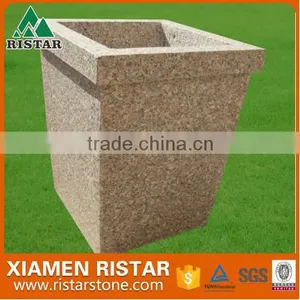 Outdoor Pink Granite Stone Flower Pot Garden thumbnail-1