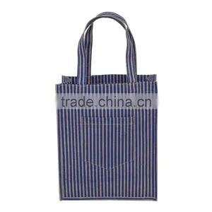 Hot One Color Allover Strip Print Male Hifashionable Tote Bag With Pocket - pp Laminated Jute Fabric thumbnail-1