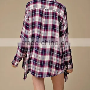 Western Style Europea Lady Hot Sale Spring Autumn Shirt Cardigan Open Front Plaid Button Up Style Casual Cardigan thumbnail-3