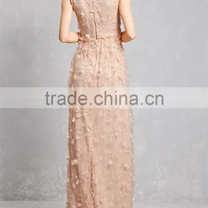 China Guangzhou Clothing OEM Sleeveless Taupe Cherry Blossom Chiffon Gown thumbnail-3