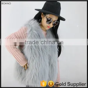 Fur Vest In Grey Long Haired Womens Faux Fur Vest For Fall Or Winter thumbnail-2