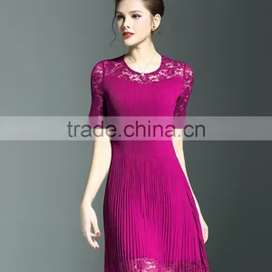 Polyester Ladies Lace Splicing Ruffled Slimming Dresses for Party thumbnail-4