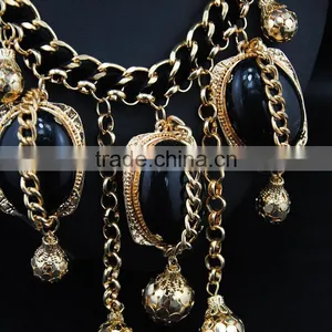 Vintage Ethnic Big Black Gemstone Pendant Chain Necklace Jewelry thumbnail-3
