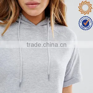 Womens Pullover Crop Top Short Sleeve Hoodies thumbnail-2