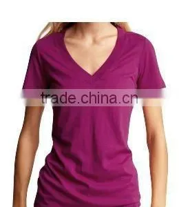 WOMEN'S COTTON DEEP V - NECK T SHIRT thumbnail-1