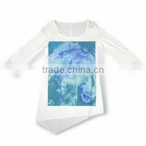Long Sleeves Women's Fashionable T-shirt With Front Chest Sublimation Print, Super Soft thumbnail-1