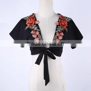 2017 Latest Fashion Top Design Crop Top Short Sleeve Nightclub Top thumbnail-1