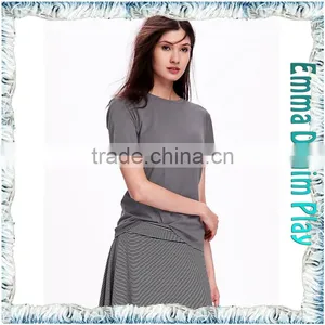 2016 New Simple Designs Plain Style Best Quality Ladies Round Neck Grey Soft Cotton T-Shirt thumbnail-1