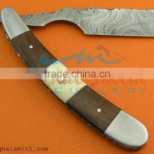 Damascus Steel Razor With Camel Bone and Wood Handle thumbnail-3
