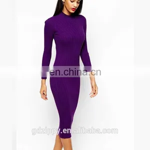 Wholesale Women Clothing Rib Knit With Turtleneck Midi Dress Women Dresses thumbnail-5