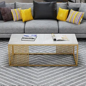 Hot Product Square White Marble Table Top Expanding Table Furniture With Gold Frame thumbnail-3