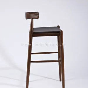 Replica Hans Wegner Elbow Bar Stool in Solid American Walnut Frame thumbnail-2