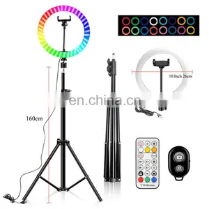 10 Inch Portable Flash Led Camera Phone Selfie Photographic Color Desktop RGB Ring Light With Tripod Stand thumbnail-4
