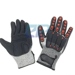 HPPE Liner Nitrile Sandy Dipped TPR Coated Cut Resistant Impact Resistant Gloves for Oilfield thumbnail-1