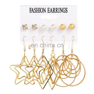 European and American Cross Border New Set Earrings Cool Wind Geometric Disc Earrings Female Irregular Metal 6-Piece Earrings thumbnail-5