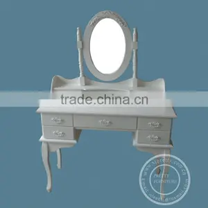 White Color Wooden Dressing Table With Mirror / Wooden Bedroom Furniture thumbnail-1