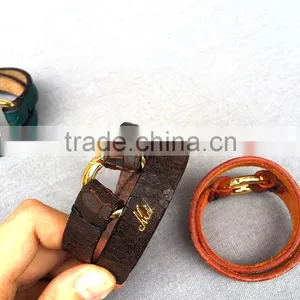 Personality High Feshion Genuine Leather Crocodile Parttern Crack Vintage Retro Style Hand Make Bracelet for Mens thumbnail-6