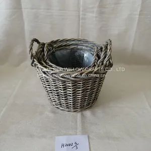 Cheap Storage Grey Painted Willow Basket With Ears and Plastic Liners thumbnail-2