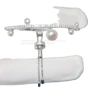 S925 Sterling Silver Women's Diamond Line Pearl Bracelet thumbnail-1