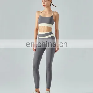 TiK ToK New Activewear High Waist Leggings 2 Piece Yoga Sets Sports Bra Fitness Pants Colour Blocking Workout Gym Athleric Sets thumbnail-4