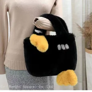 34Cute Plush Bag Female Sweet Student Handbag Girl Tote Bag Niche Single Shoulder Oblique Cross Bag Hairy Hot Large Capacity Female Bag thumbnail-1