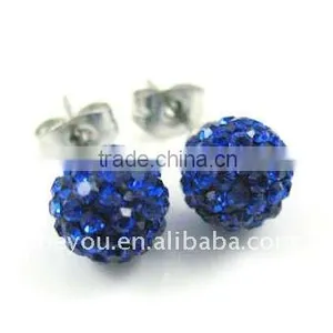 SAPPHIRE CZECH CRYSTAL BALL 8MM 925 SILVER STUD EARRINGS thumbnail-1