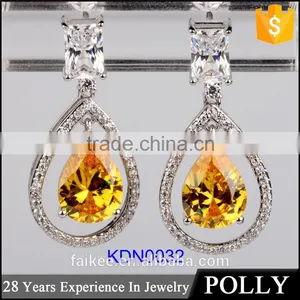 High Polished Gold Plated Crystal Zircon Silver Earrings thumbnail-3