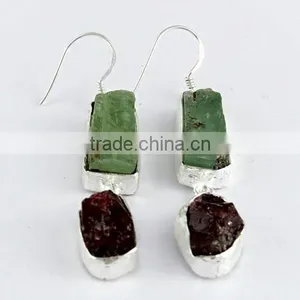 Paradise !! Rough Prehnite & Garnet 925 Sterling Silver Earring, 925 Stamped Silver Jewelry, Buy Silver Jewelry thumbnail-2