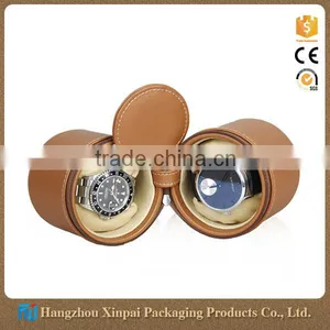 Custom 2 Slot Round Leather Travel Watch Box With Zipper thumbnail-1