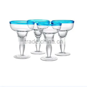 Customized Glassware Producer Blue and Yellow Rim Margaret Glass Manufacture High Quality thumbnail-1