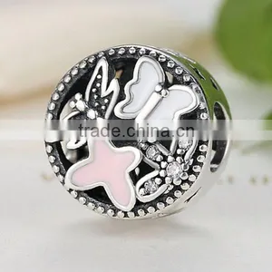 European Charm Bracelets Star CZ Micro Pave Beads Pink Love Butterfly thumbnail-1