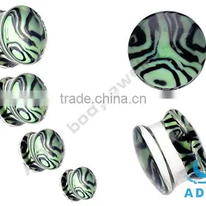 Lines Bottom 10mm Glass Ear Expander Plug Pyrex Glass Earring Jewelry thumbnail-1