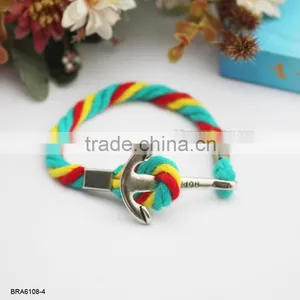 Wholesale Antique Braided Cotton Rope Silver Anchor Charm Bracelet thumbnail-4