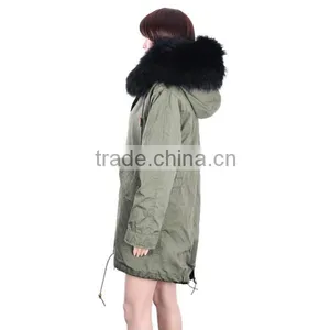 Women Fashion Long Fur Parka/ Raccoon Fur Parka/ Rex Rabbit Fur Lining Parka KZ160051 thumbnail-5