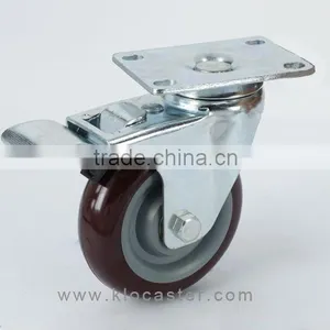 Swivel Double Bearings PU Caster With Brake, Swivel Medium Duty PVC Caster With Brake thumbnail-1